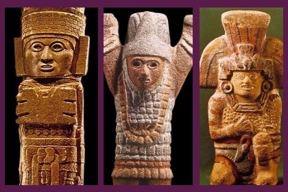 Representaciones de sacerdotes y Dioses tallados en piedra.